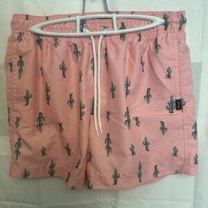 Aeropostale Mens Swim Trunks Medium, Pink with Green Cactus Patt